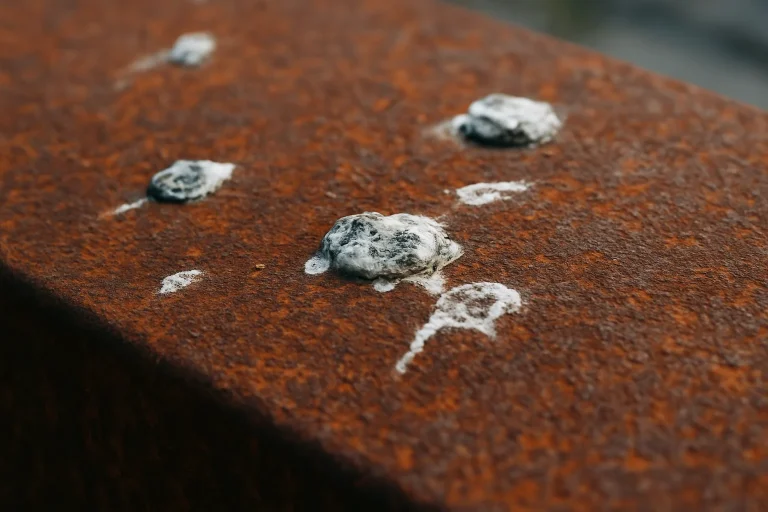 Surface métallique rouillée avec fientes de pigeon en gros plan, texture visible