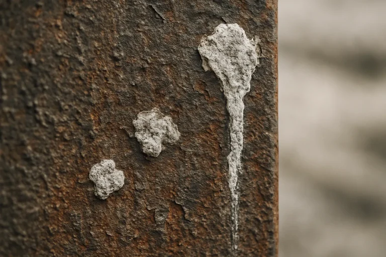 Gros plan d'un métal corrodé avec des traces de fientes de pigeon, texture visible